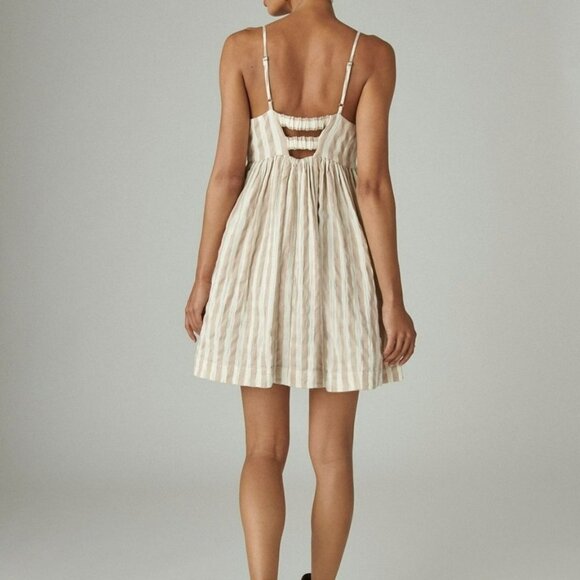 LUCKY Brand Striped Mini Prep Dress Tan White Adjustable Straps  Size S - Picture 14 of 14